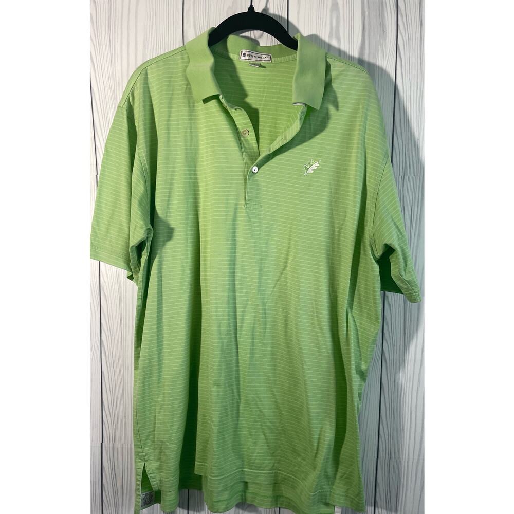 Peter Millar Green Striped Short Sleeve Polo Shirt Size large EUC